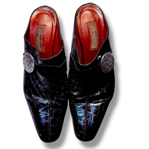 VTG Brighton Romeo Women’s Black Croc Patent Leather Mules Heel Shoes Size 8.5 M - Picture 7 of 13